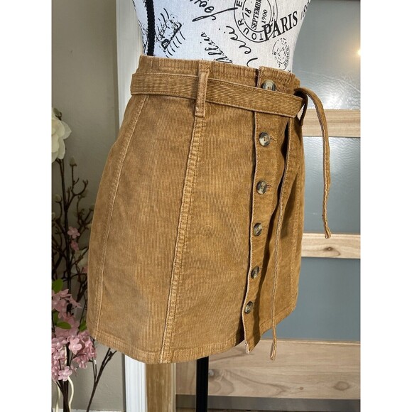 American Eagle Super Stretch Corduroy Tan Hi-Rise A-Line Tie Waist Skirt Size 0 - Picture 3 of 6